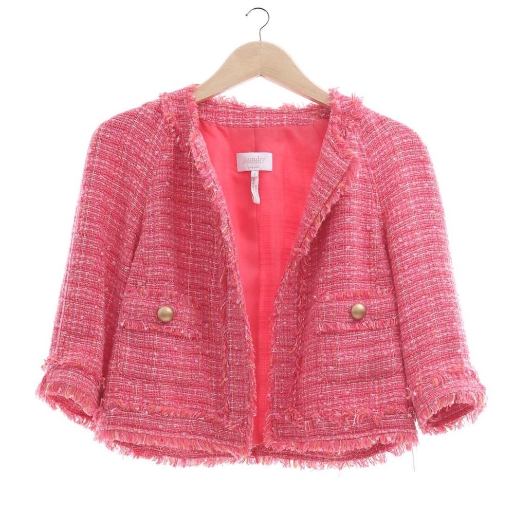 NEVER WORN - LAUNDRY BY SHELLI SEGAL PINK BOUCLE CROPPED BLAZER